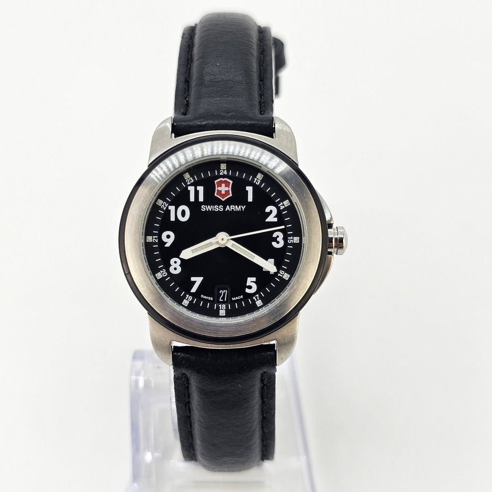 Victorinox Women's Watch 28MM Black Dial Black Leather Bands NEW Battery READ